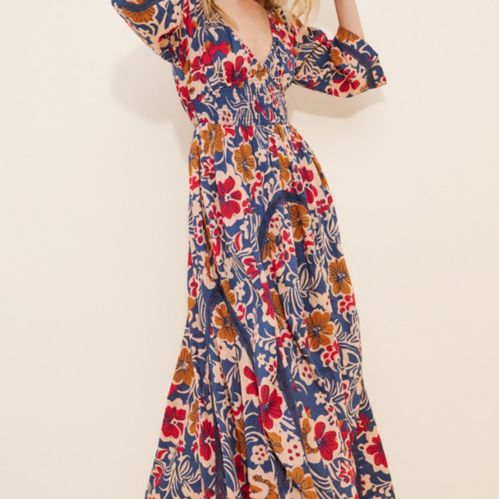 Free People Printed Smocked Waist Maxi Dress